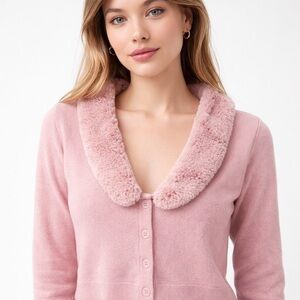 Aritzia Sunday Best Pink Faux Fur Collar Cardigan Size S